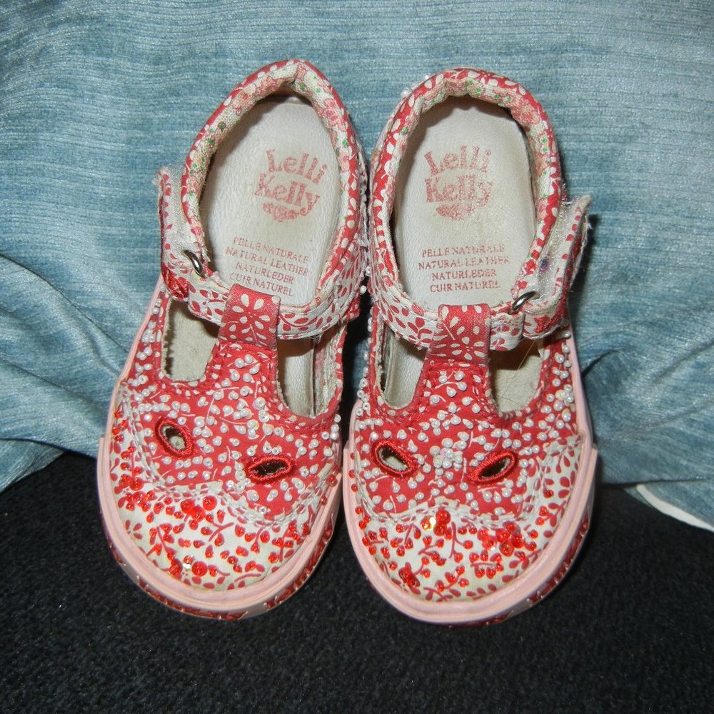 LelliKelly Maryjane Shoes Red White Beads 22